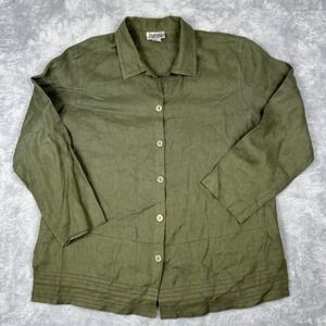 Style Co Collection Womens Blouse Jacket XL Linen Green Cutout Details Lagenlook